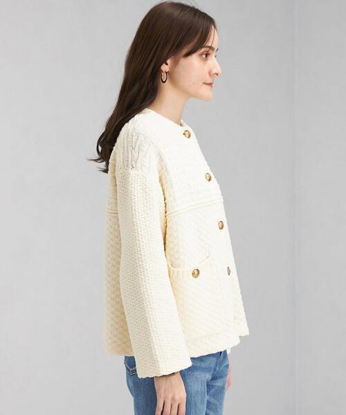 green label relaxing（グリーンレーベルリラクシング）の「リンクスニット ジャケット（カーディガン/ボレロ・レディース・ネイビー/オフホワイト・FREE）」の12枚目の写真