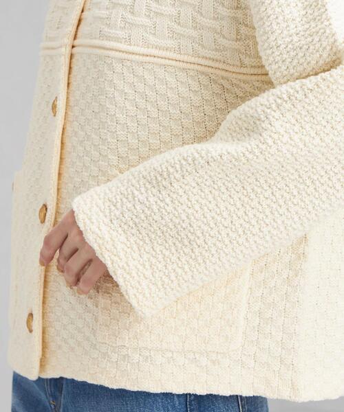 green label relaxing（グリーンレーベルリラクシング）の「リンクスニット ジャケット（カーディガン/ボレロ・レディース・ネイビー/オフホワイト・FREE）」の3枚目の写真