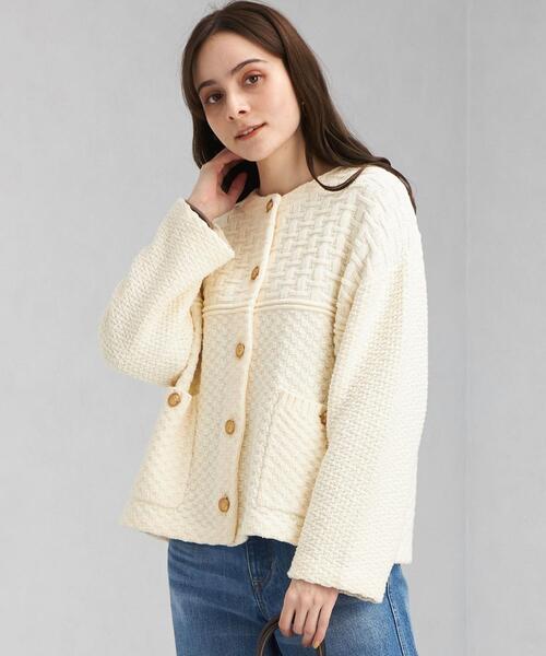 green label relaxing（グリーンレーベルリラクシング）の「リンクスニット ジャケット（カーディガン/ボレロ・レディース・ネイビー/オフホワイト・FREE）」の13枚目の写真