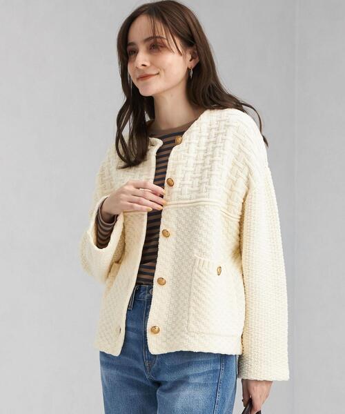 green label relaxing（グリーンレーベルリラクシング）の「リンクスニット ジャケット（カーディガン/ボレロ・レディース・ネイビー/オフホワイト・FREE）」の17枚目の写真