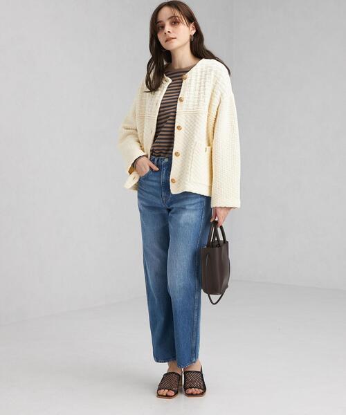green label relaxing（グリーンレーベルリラクシング）の「リンクスニット ジャケット（カーディガン/ボレロ・レディース・ネイビー/オフホワイト・FREE）」の9枚目の写真