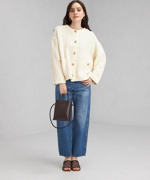 green label relaxing（グリーンレーベルリラクシング）の「リンクスニット ジャケット（カーディガン/ボレロ・レディース・ネイビー/オフホワイト・FREE）」の4枚目の写真