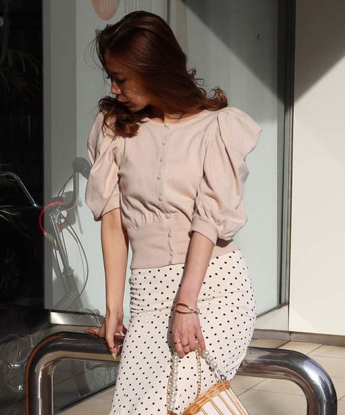 ROYAL PARTY（ロイヤルパーティー）の「【ZOZO限定】パフスリーブコンパクトカーディガン（カーディガン/ボレロ・レディース・グリーン/オフホワイト/パープル/ブラック/ベージュ・FREE）」の14枚目の写真