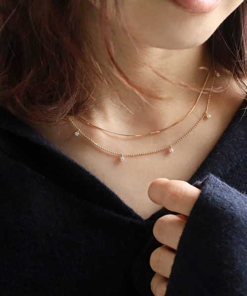 【K10】ステーションネックレス 7ピースダイヤステーションネックレス K10（ネックレス）｜Lilas
