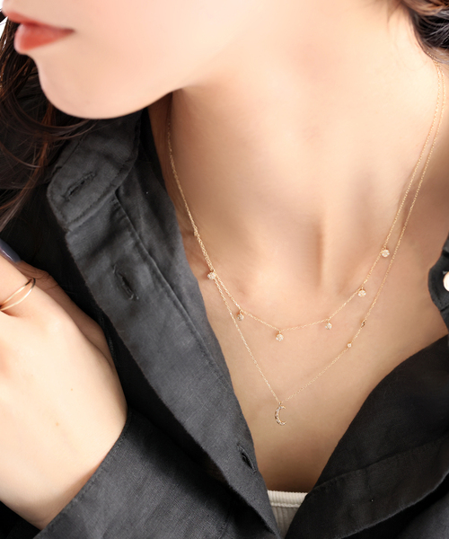 【K10】ステーションネックレス 7ピースダイヤステーションネックレス K10（ネックレス）｜Lilas