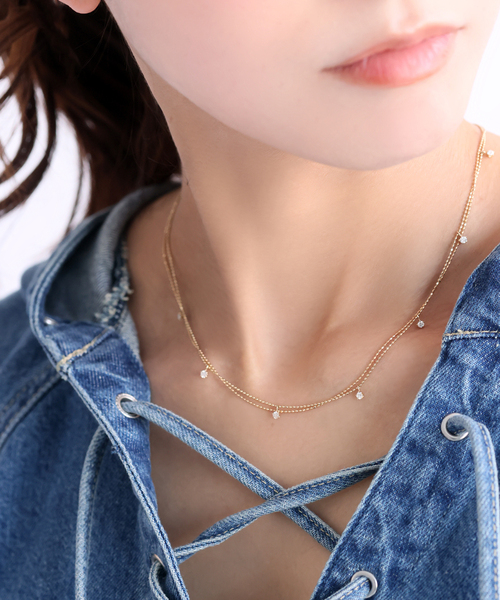 Lilas 2mmブラックカルセドニー　80センチネックレスk10 スクエアシェルネックレス K10（ネックレス）｜Lilas（リラ）の