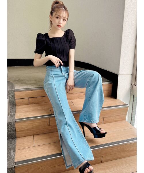 RESEXXY（リゼクシー）の「マテリアルミックスショートニット（ニット/セーター・レディース・ブラック/レッド/オフホワイト/ブルー・FREE）」の5枚目の写真