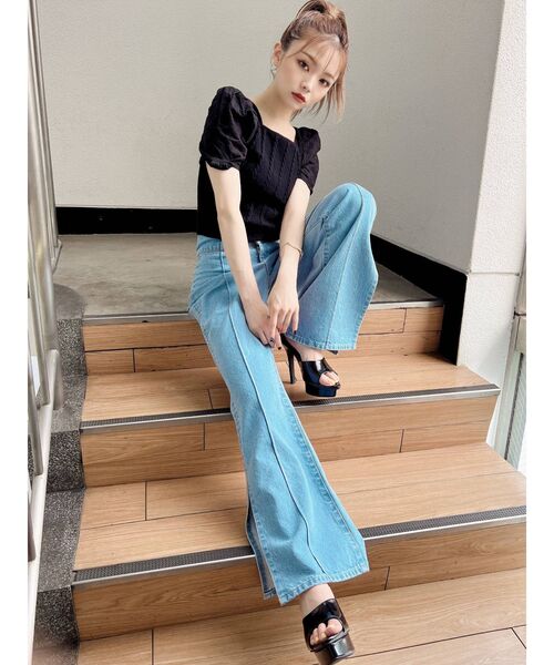 RESEXXY（リゼクシー）の「マテリアルミックスショートニット（ニット/セーター・レディース・ブラック/レッド/オフホワイト/ブルー・FREE）」の6枚目の写真