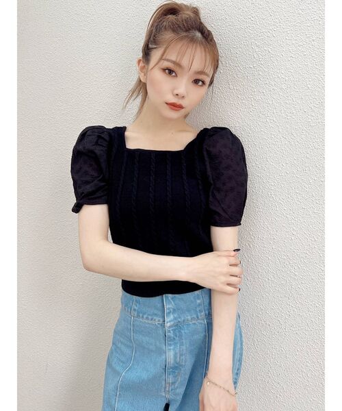 RESEXXY（リゼクシー）の「マテリアルミックスショートニット（ニット/セーター・レディース・ブラック/レッド/オフホワイト/ブルー・FREE）」の7枚目の写真