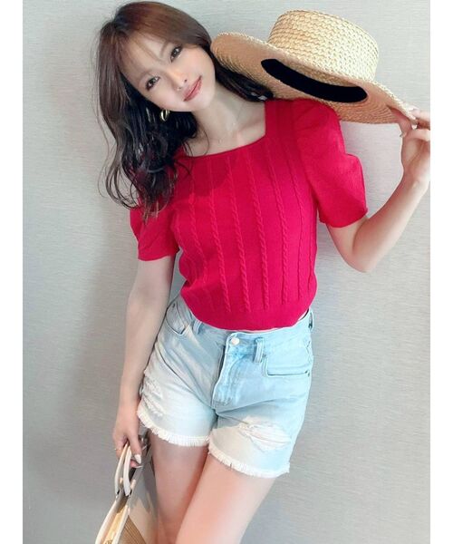 RESEXXY（リゼクシー）の「マテリアルミックスショートニット（ニット/セーター・レディース・ブラック/レッド/オフホワイト/ブルー・FREE）」の8枚目の写真