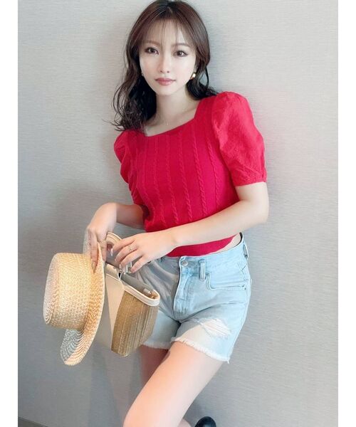 RESEXXY（リゼクシー）の「マテリアルミックスショートニット（ニット/セーター・レディース・ブラック/レッド/オフホワイト/ブルー・FREE）」の9枚目の写真