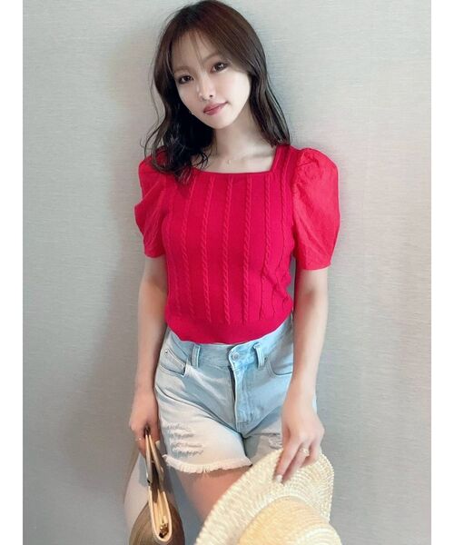 RESEXXY（リゼクシー）の「マテリアルミックスショートニット（ニット/セーター・レディース・ブラック/レッド/オフホワイト/ブルー・FREE）」の10枚目の写真