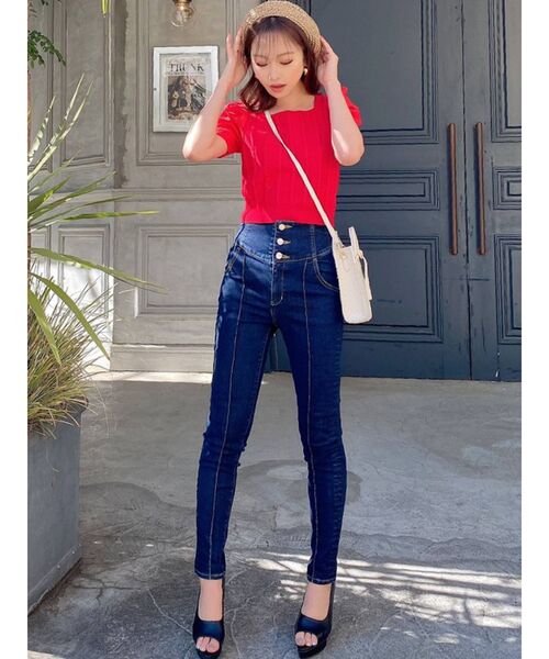 RESEXXY（リゼクシー）の「マテリアルミックスショートニット（ニット/セーター・レディース・ブラック/レッド/オフホワイト/ブルー・FREE）」の17枚目の写真