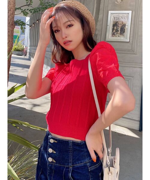 RESEXXY（リゼクシー）の「マテリアルミックスショートニット（ニット/セーター・レディース・ブラック/レッド/オフホワイト/ブルー・FREE）」の18枚目の写真