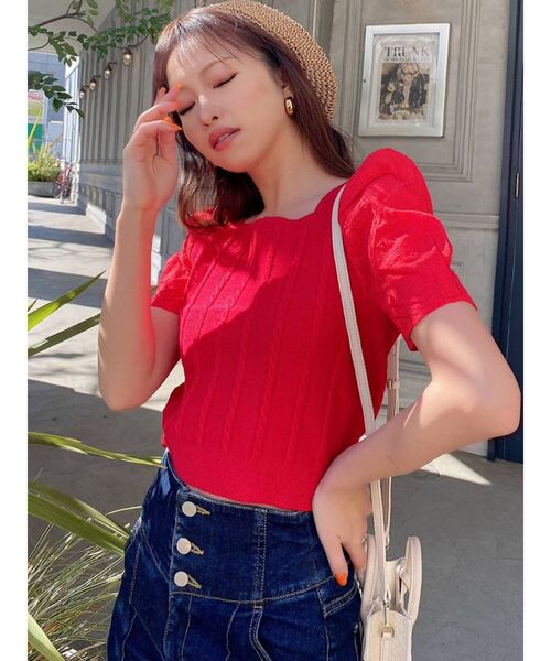 RESEXXY（リゼクシー）の「マテリアルミックスショートニット（ニット/セーター・レディース・ブラック/レッド/オフホワイト/ブルー・FREE）」の20枚目の写真