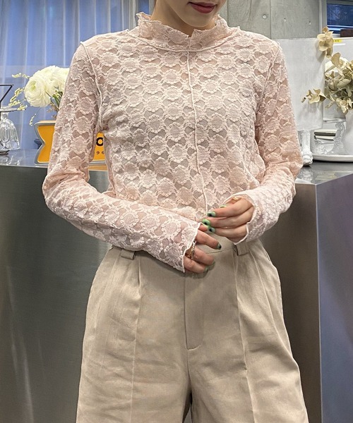 AS KNOW AS PINKY(アズノゥアズピンキー)の「花々レースなメロープルオーバー(Tシャツ/カットソー・レディース・オフホワイト/ブラック/ピンクベージュ・FREE)」の9枚目の写真