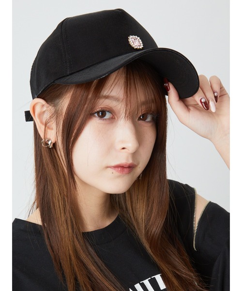 Ank Rouge（アンクルージュ）の「ビジューキャップ（キャップ・レディース・ブラック/ピンク・FREE）」の2枚目の写真