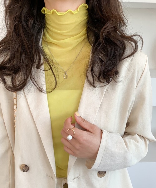 ABITOKYO（アビトーキョー）の「シースルーハイネックインナーカットソー（Tシャツ/カットソー・レディース・ブラック/アイボリー/グレー/グリーン/ブルー/イエロー/オレンジ/ピンク/ベージュ系その他/グレー系その他/ブルー系その他・M/L）」の9枚目の写真