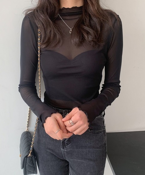 ABITOKYO（アビトーキョー）の「シースルーハイネックインナーカットソー（Tシャツ/カットソー・レディース・ブラック/アイボリー/グレー/グリーン/ブルー/イエロー/オレンジ/ピンク/ベージュ系その他/グレー系その他/ブルー系その他・M/L）」の16枚目の写真