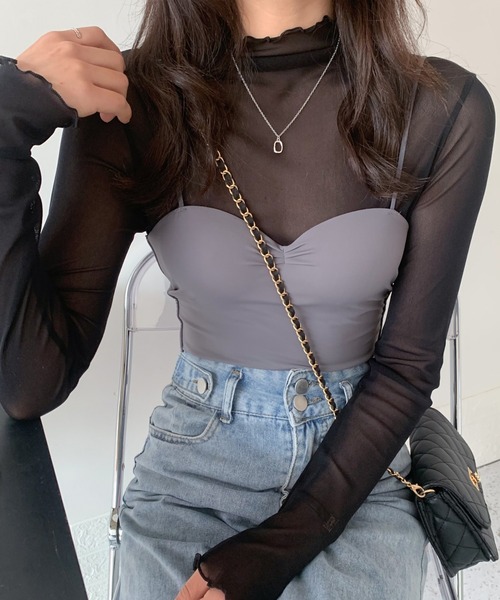 ABITOKYO（アビトーキョー）の「シースルーハイネックインナーカットソー（Tシャツ/カットソー・レディース・ブラック/アイボリー/グレー/グリーン/ブルー/イエロー/オレンジ/ピンク/ベージュ系その他/グレー系その他/ブルー系その他・M/L）」の21枚目の写真