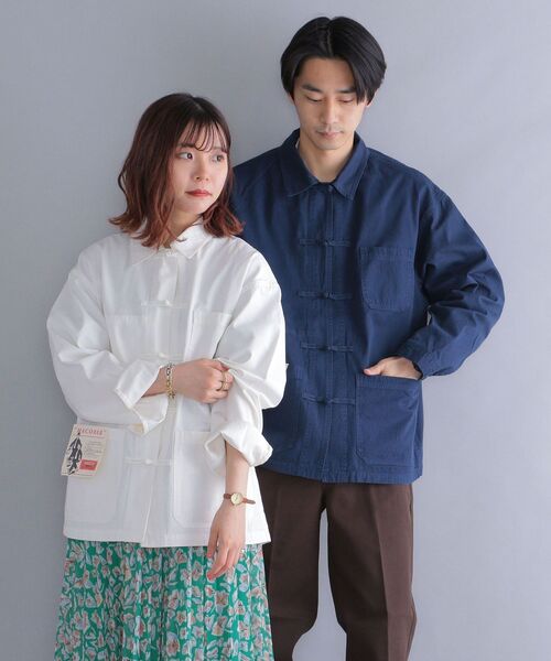 MACOBER(マコバ)の「*【SHIPS別注】MACOBER: ワーク チャイナ ジャケット (セットアップ対応)(カバーオール・メンズ・オフホワイト/グレー/ネイビー/ブルー・MEDIUM/LARGE/SMALL)」の2枚目の写真