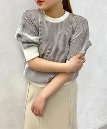 CPCM | 配色ストライプ袖変形半袖ニット(Tシャツ/カットソー)