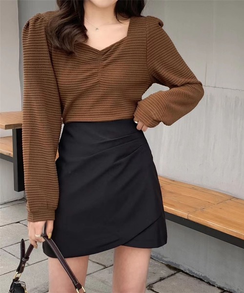 me+em select(ミームセレクト)の「【 選べる3サイズ/6色展開 】タックデザインレイヤードミニスカート【インナーパンツ付き】(スカート・レディース・ピンク/ライトブルー/アイボリー/ブラック/ブラウン/ダークベージュ・SMALL/MEDIUM/LARGE)」の17枚目の写真