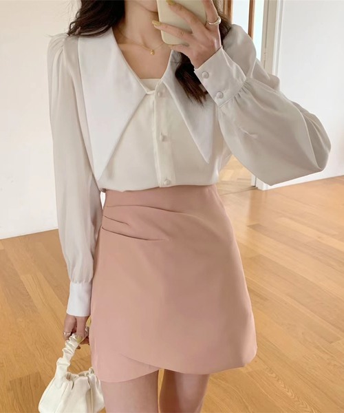 me+em select(ミームセレクト)の「【 選べる3サイズ/6色展開 】タックデザインレイヤードミニスカート【インナーパンツ付き】(スカート・レディース・ピンク/ライトブルー/アイボリー/ブラック/ブラウン/ダークベージュ・SMALL/MEDIUM/LARGE)」の15枚目の写真