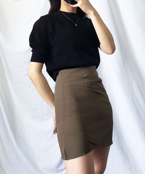 me+em select(ミームセレクト)の「【 選べる3サイズ/6色展開 】タックデザインレイヤードミニスカート【インナーパンツ付き】(スカート・レディース・ピンク/ライトブルー/アイボリー/ブラック/ブラウン/ダークベージュ・SMALL/MEDIUM/LARGE)」の10枚目の写真