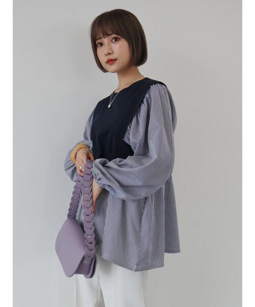 AMERICAN HOLIC（アメリカンホリック）の「コンシャススリーブティアードカットプルオーバー（Tシャツ/カットソー・レディース・オフホワイト/ブラック/ストライプ・M/L）」の16枚目の写真