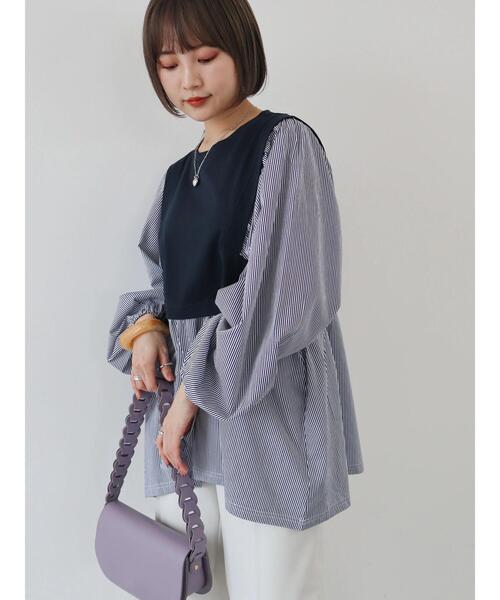 AMERICAN HOLIC（アメリカンホリック）の「コンシャススリーブティアードカットプルオーバー（Tシャツ/カットソー・レディース・オフホワイト/ブラック/ストライプ・M/L）」の17枚目の写真