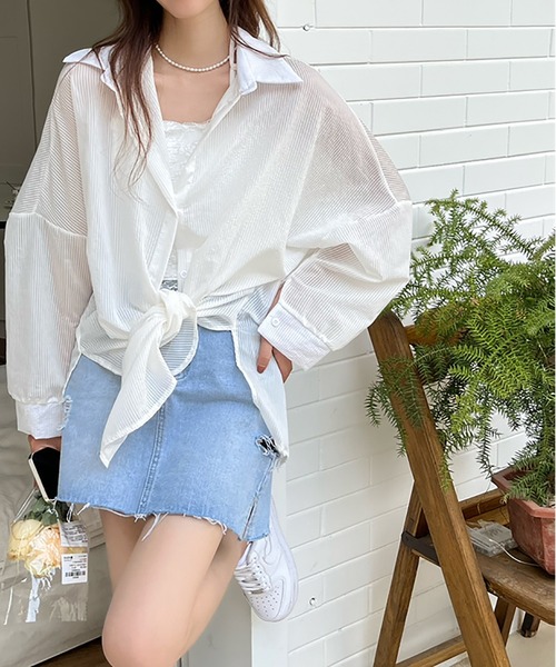 R（アール）の「ストライプシアーシャツ（シャツ/ブラウス）」 - WEAR