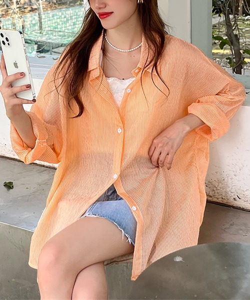 R（アール）の「ストライプシアーシャツ（シャツ/ブラウス）」 - WEAR