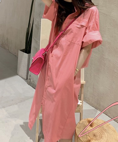 ANOTHER S(アナザーエス)の「ロールスリーブ ストライプシャツワンピース(シャツワンピース・レディース・ネイビー/ピンク/ブルー・FREE)」の3枚目の写真