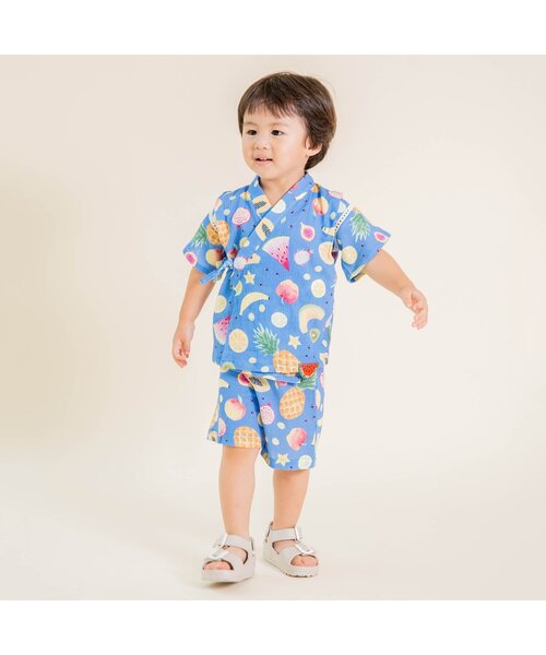 BIT'Z（ビッツ）の「フルーツ総柄甚平スーツ（浴衣・キッズ・キナリ/ブルー・100/90/120/95/110/80）」の3枚目の写真