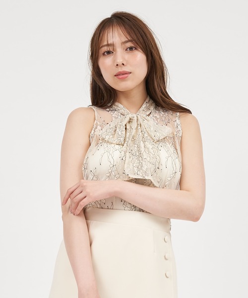 ROYAL PARTY（ロイヤルパーティー）の「ノースリーブリボンレースブラウス（シャツ/ブラウス・レディース・オフホワイト/ブラック/ベージュ・FREE）」の10枚目の写真