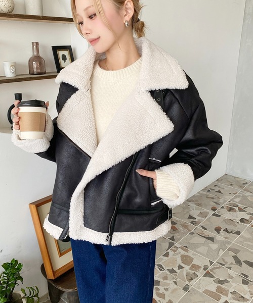 セール】【累計販売枚数1万枚突破！】フェイクレザー×ボアフェイク