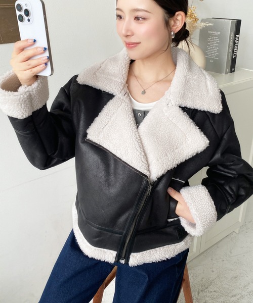 マチャット　エコムートン　ジャケット　フェイクレザー セール】【累計販売枚数1万枚突破！】フェイクレザー×ボアフェイク