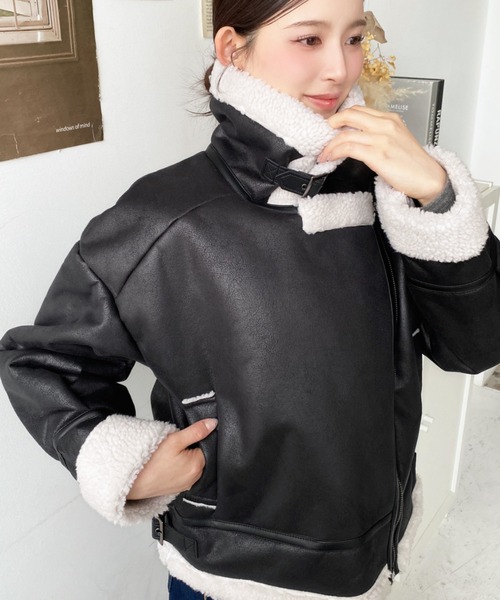 年末セール♡レザームートンジャケット♡ セール】【累計販売枚数1万枚突破！】フェイクレザー×ボアフェイク