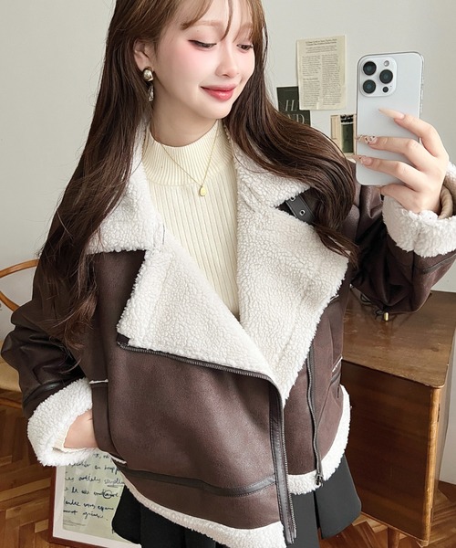 セール】【累計販売枚数1万枚突破！】フェイクレザー×ボアフェイク