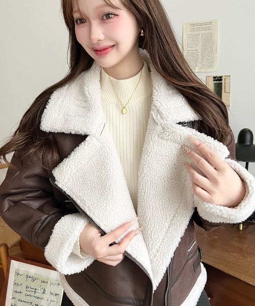 ライダースジャケット ムートンコート セール】【累計販売枚数1万枚突破！】フェイクレザー×ボアフェイク