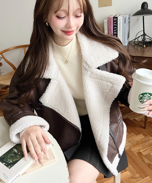 セール】【累計販売枚数1万枚突破！】フェイクレザー×ボアフェイク