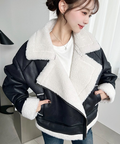 セール】【累計販売枚数1万枚突破！】フェイクレザー×ボアフェイク