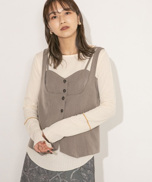 KBF（ケイビーエフ）の「レイヤードベスト（ベスト・レディース・チャコールグレー/モカ・ONE）」の9枚目の写真