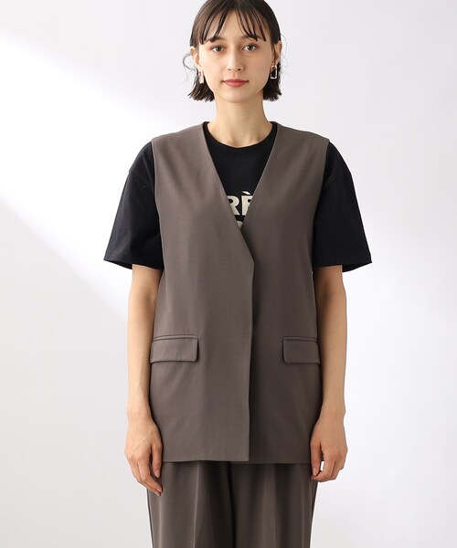 THE SHOP TK (ザ ショップ ティーケー )の「◆ステッチレスミドル丈ジレ(ベスト・レディース・チャコールグレー/ライトベージュ/レンガ・12)」の5枚目の写真