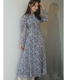 MERCURYDUO | ギャザースリーブパイピングフラワーワンピース(ワンピース)
