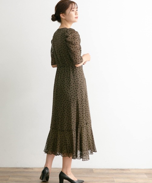 Chaco（チャコ）の「Chaco×ROSSO　ドットフロッキードレス（ワンピース・レディース・ブラック系その他/ベージュ系その他/グリーン系その他・FREE）」の5枚目の写真