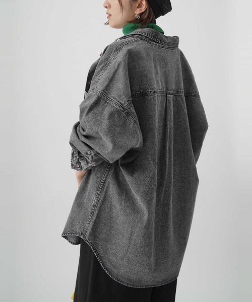 HONEYSUCKLE ROSE（ハニーサックルローズ）の「【HONEYSUCKLE ROSE】デニムシャツアウター（シャツ/ブラウス・レディース・ブラック・M/L）」の12枚目の写真