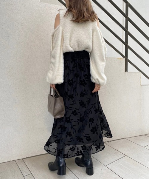 one after another NICE CLAUP(ワンアフターアナザーナイスクラップ)の「オリジナルプリントが目を惹く。フロッキーオーガンスカート(スカート・レディース・ブラック/アイボリー/グレー/モカ・FREE)」の12枚目の写真