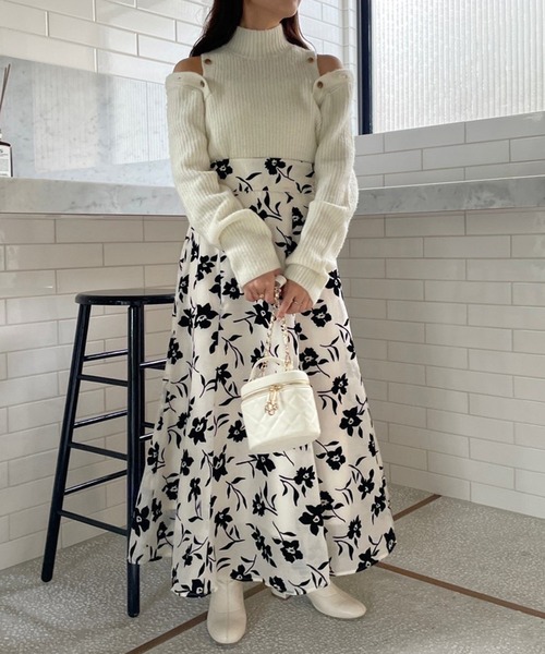 one after another NICE CLAUP(ワンアフターアナザーナイスクラップ)の「オリジナルプリントが目を惹く。フロッキーオーガンスカート(スカート・レディース・ブラック/アイボリー/グレー/モカ・FREE)」の16枚目の写真